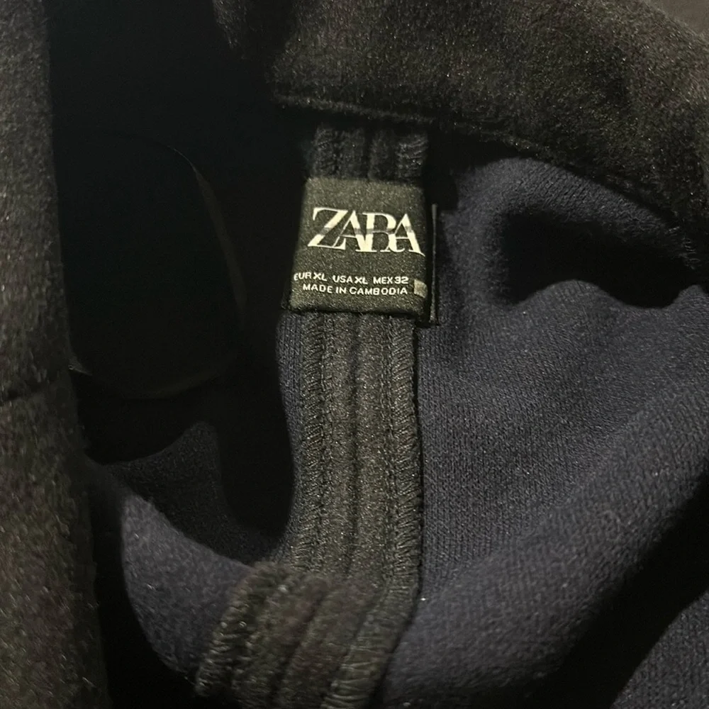 NWOT Zara Lapel Collar Felt Texture Long Open Front Coat NAVY - Picture 5 of 6